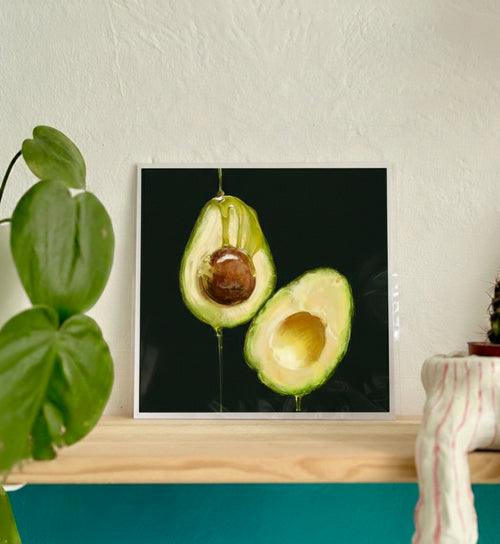 Avocado Oil Drip - Fine Art Print, Modern Still Life Illustration, Kitchen Poster Wall Decor